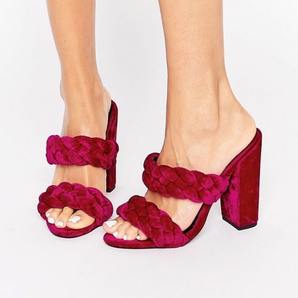 Asos Highgate Magenta Velvet Plaited Mules size 6